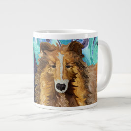 Caneca De Café Grande Collie inquisitivo do Cão Psicodélico Para