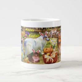 Caneca De Café Grande Collies and kittens celebrating as Easter Bunnies