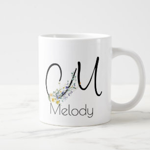 Caneca De Café Grande Coloração d'água do monograma do empregador de pre