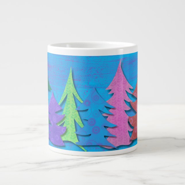 Caneca De Café Grande Colorful Forest Christmas Tree (Frente)
