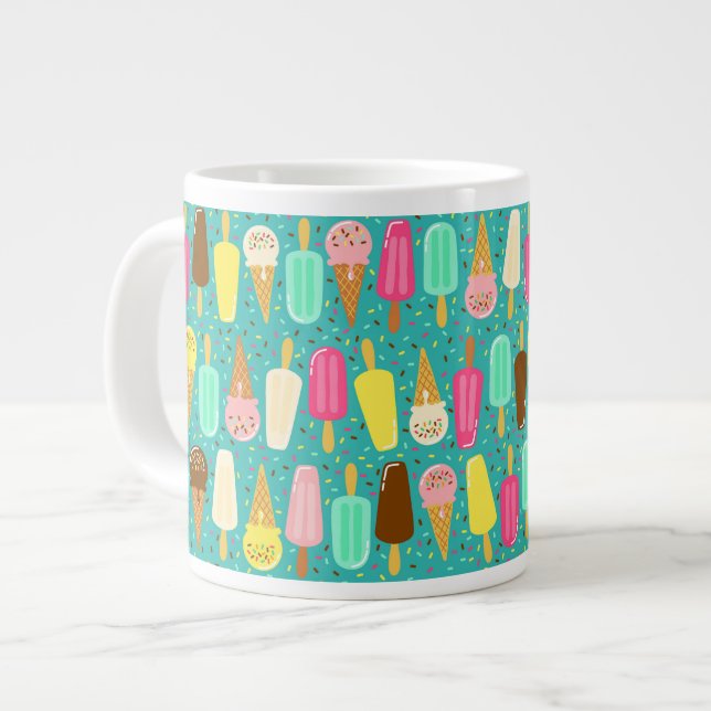 Caneca De Café Grande Colorful Ice Cream Pattern Summer  (Frente Esquerda)