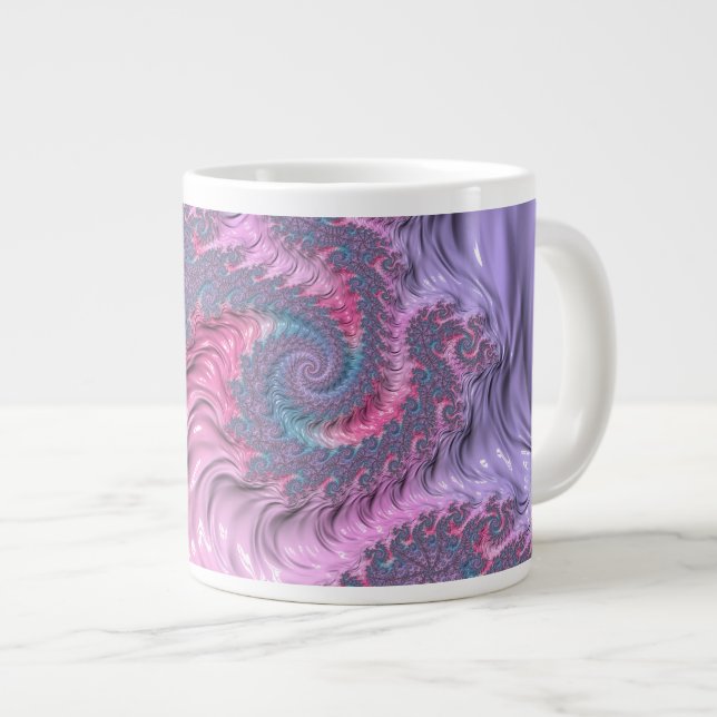 Caneca De Café Grande Colorida Boho Hippie Groovy Trippy Pastel Fractal (Frente Esquerda)