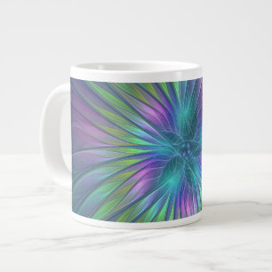 Caneca De Café Grande Colorida Shiny Fantasy Flor Abstrato Arte Fractal