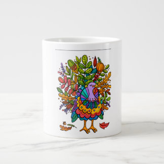 Caneca De Café Grande Colorido e incrível peru estilizado engraçado