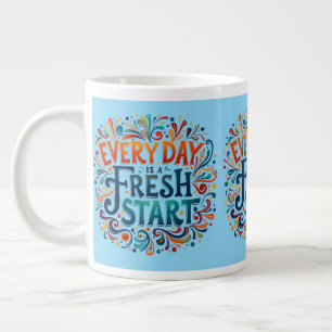 Caneca De Café Grande Colorido "Todo Dia é um Novo Começo" Motivacional