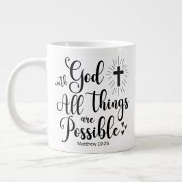 Caneca De Café Grande Com Deus, todas as coisas são possíveis - Matthew 