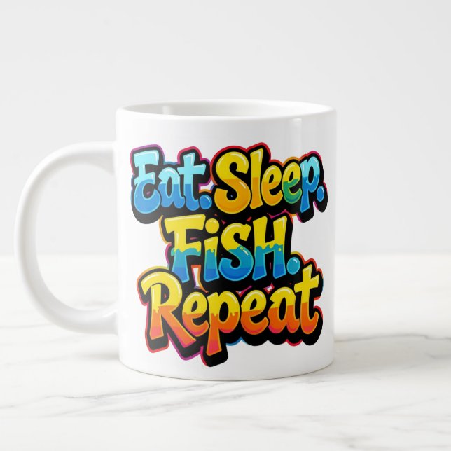 Caneca De Café Grande Coma Dormir Peixe Repetir Arco-íris (Esquerda)