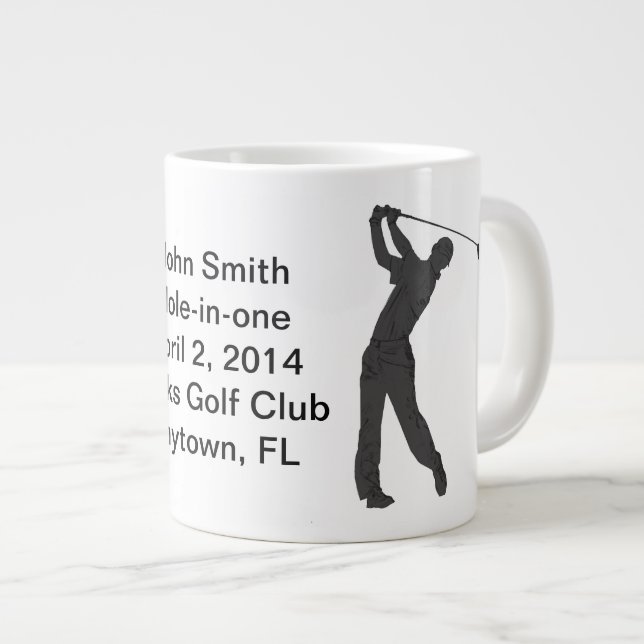 Caneca De Café Grande Comemoração Golf Hole-in-one Personalizável (Frente Esquerda)