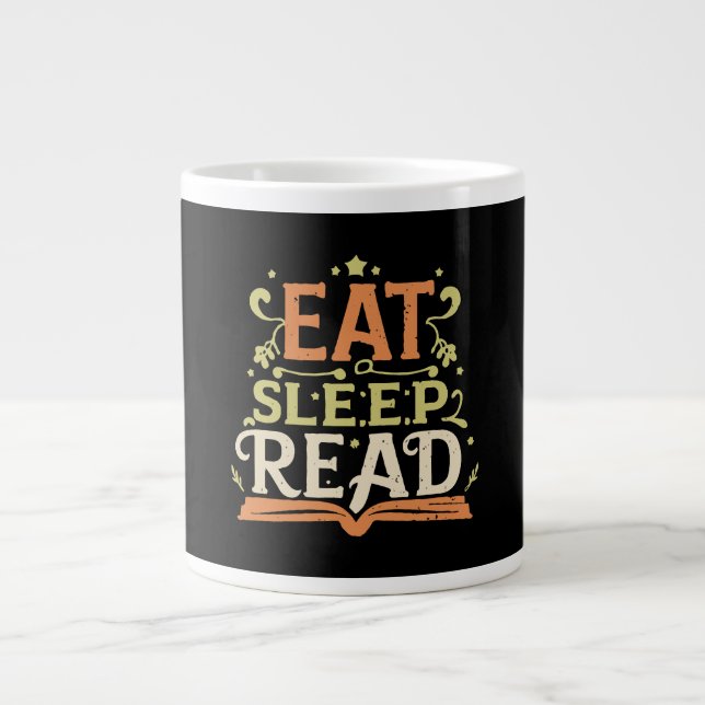 Caneca De Café Grande Comer Dormir Ler, Leitura Divertida (Frente)