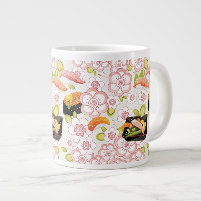 Caneca De Café Grande Comida japonesa: Padrão Sushi 2 (Frente Esquerda)