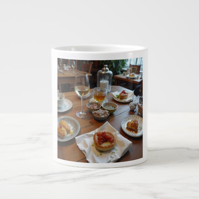 Caneca De Café Grande comida no mesa Specialty Mug (Frente)