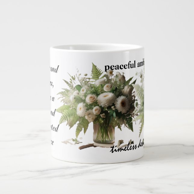 Caneca De Café Grande Composição floral verde e branco (Frente)