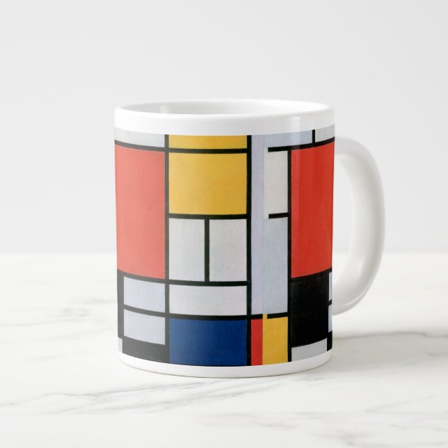 Caneca De Café Grande Composição Mondrial Amarelo Vermelho Azul Preto (Frente Esquerda)