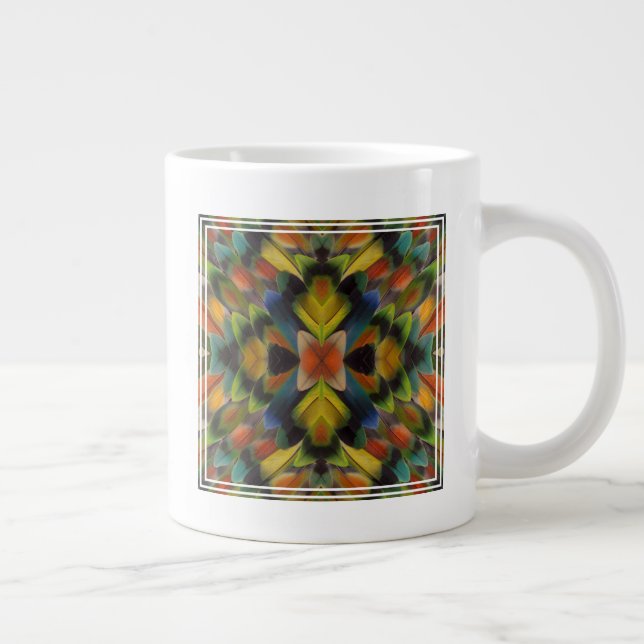 Caneca De Café Grande Concepção Fractal De Penas De Aves De Capoeira (Direita)