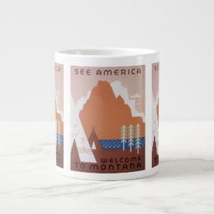 Caneca De Café Grande Conheça a América Bem-vindo a Montana, Viagens Ant