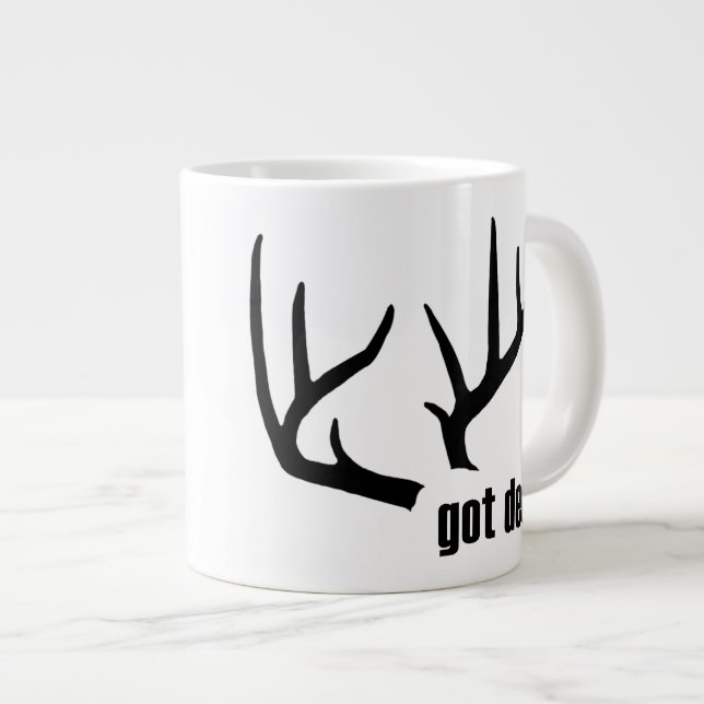 Caneca De Café Grande Consegui o Deer Black Antlers Personalizado Jumbo  (Frente Esquerda)