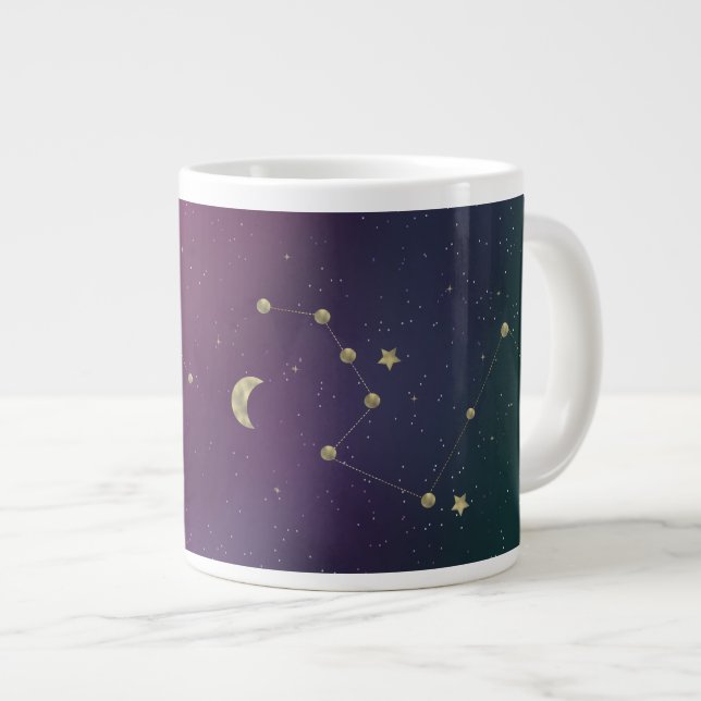 Caneca De Café Grande Constelação Galáxia Roxo Estrelas Douradas Ombre (Frente Esquerda)