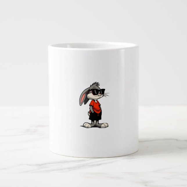 Caneca De Café Grande Cool Bunny in Shades Cartoon Illustration (Frente)