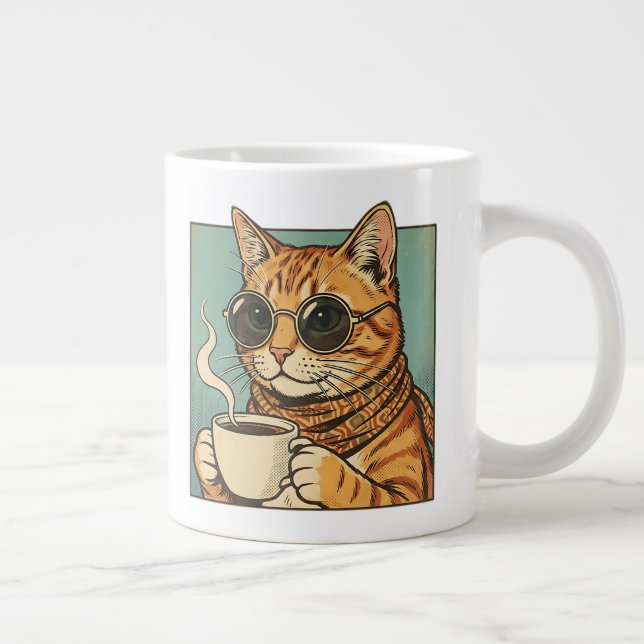 Caneca De Café Grande Cool Cat Coffee Retro Style Design for Cat Lovers (Direita)