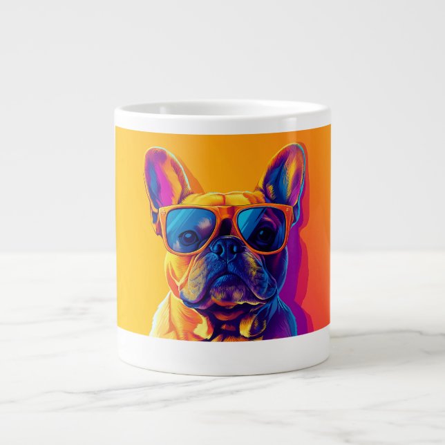Caneca De Café Grande Cool French bulldog dog with sunglasses (Frente)