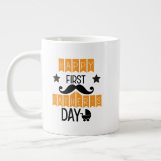 Caneca De Café Grande Cool Happy first Father's Day word art 