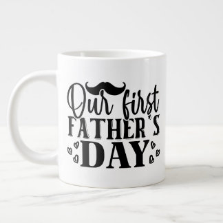 Caneca De Café Grande Cool our first Father's Day word art 