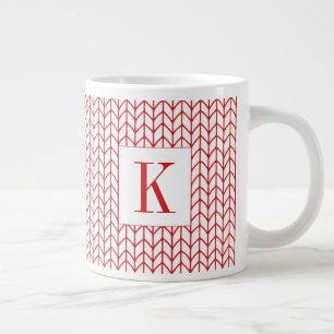 Caneca De Café Grande Copo Branco Grande de MALHA VERMELHA + Inicial