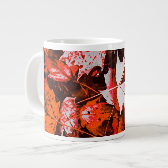 Caneca De Café Grande Copo de Folhas Vermelhas (Frente Esquerda)