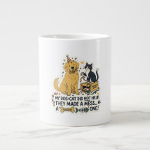 Copo de Ilustração de Cachorro e Gato Engraçados e