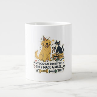 Caneca De Café Grande Copo de Ilustração de Cachorro e Gato Engraçados e