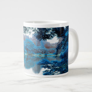 Caneca De Café Grande Cor azul legal, natureza única, lago