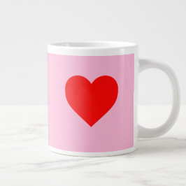 Caneca De Café Grande Cor-de-rosa com batimento cardíaco vermelho Pastel