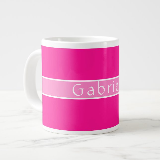 Caneca De Café Grande Cor-de-rosa-quente de nome personalizado (Frente Esquerda)