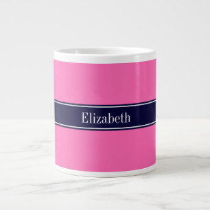 Caneca De Café Grande Cor-de-rosa quente sólida nº 2, Monograma do nom