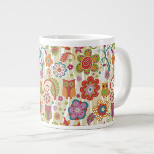 Caneca De Café Grande Cor Floral e Coruja