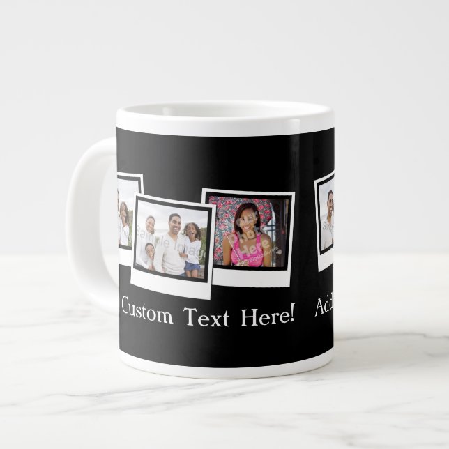 Caneca De Café Grande Cor Personalizada dos Quadros de Instantâneos de 3 (Frente Esquerda)