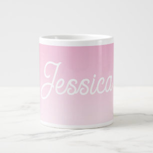 Caneca De Café Grande Cor Rosa Claro Ombre (Editável) & Seu Texto
