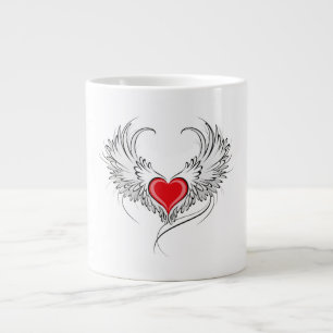 Caneca De Café Grande Coração Anjo Vermelho com asas
