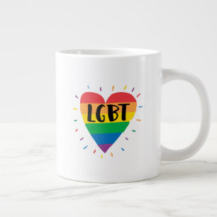 Caneca De Café Grande Coração Arco-Íris LGBT