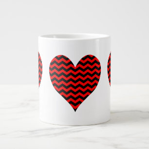 Caneca De Café Grande Coração Chevron Preto e Vermelho