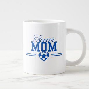 Caneca De Café Grande Coração de Bola de Futebol Azul e Branco em Forma