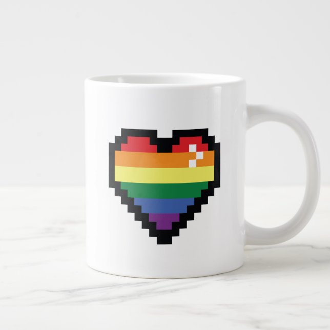 Caneca De Café Grande Coração de Pixel Arco-Íris (Direita)