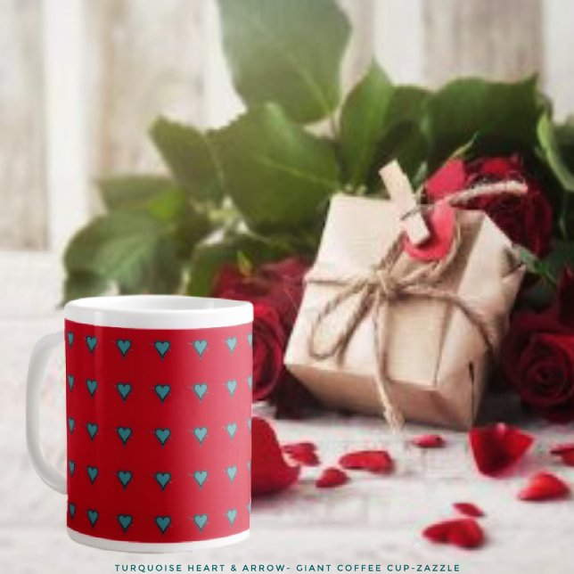 Caneca De Café Grande Coração e Seta Turquesa (Criador carregado)