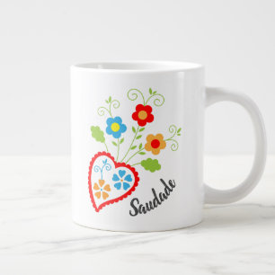 Caneca De Café Grande Coração popular portuguesa com palavra saudade