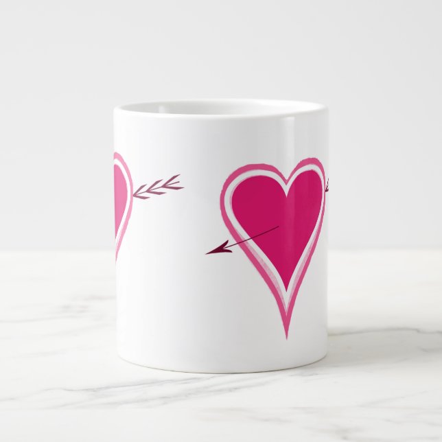 Caneca De Café Grande Coração & Seta-Framboesa (Frente)