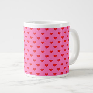 Caneca De Café Grande Corações à Vontade, corações vermelhos sobre rosa,