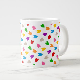 Caneca De Café Grande Corações Coloridos De Amor Padrão De Design Branco