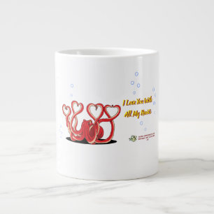 Caneca De Café Grande Corações de Octopus do dia de os namorados