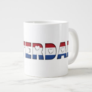 Caneca De Café Grande Corações de Padrão de Tipografia das Cores de S
