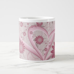 Caneca De Café Grande Corações e Flores Abstratos Rosa Arte Fractal do A